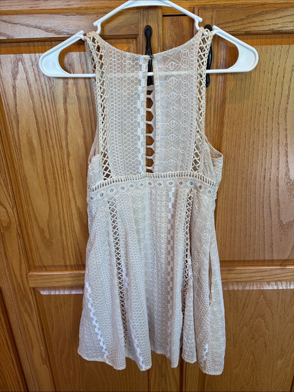 229 Free People Cream Embroidered Lace Boho Sleeveless Tunic Mini Dress Small 0 - Picture 6 of 9
